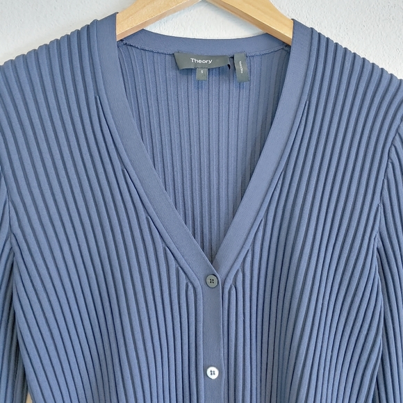 Theory Blue Ribbed Cardigan - Picture 4 of 10